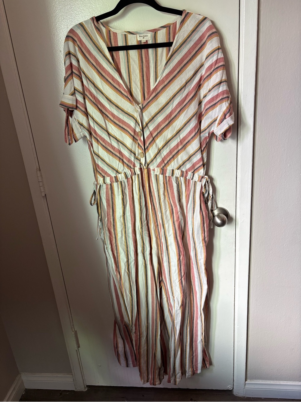 Cost Plus World Market Striped Top in Pink, Yellow, Gray & Black